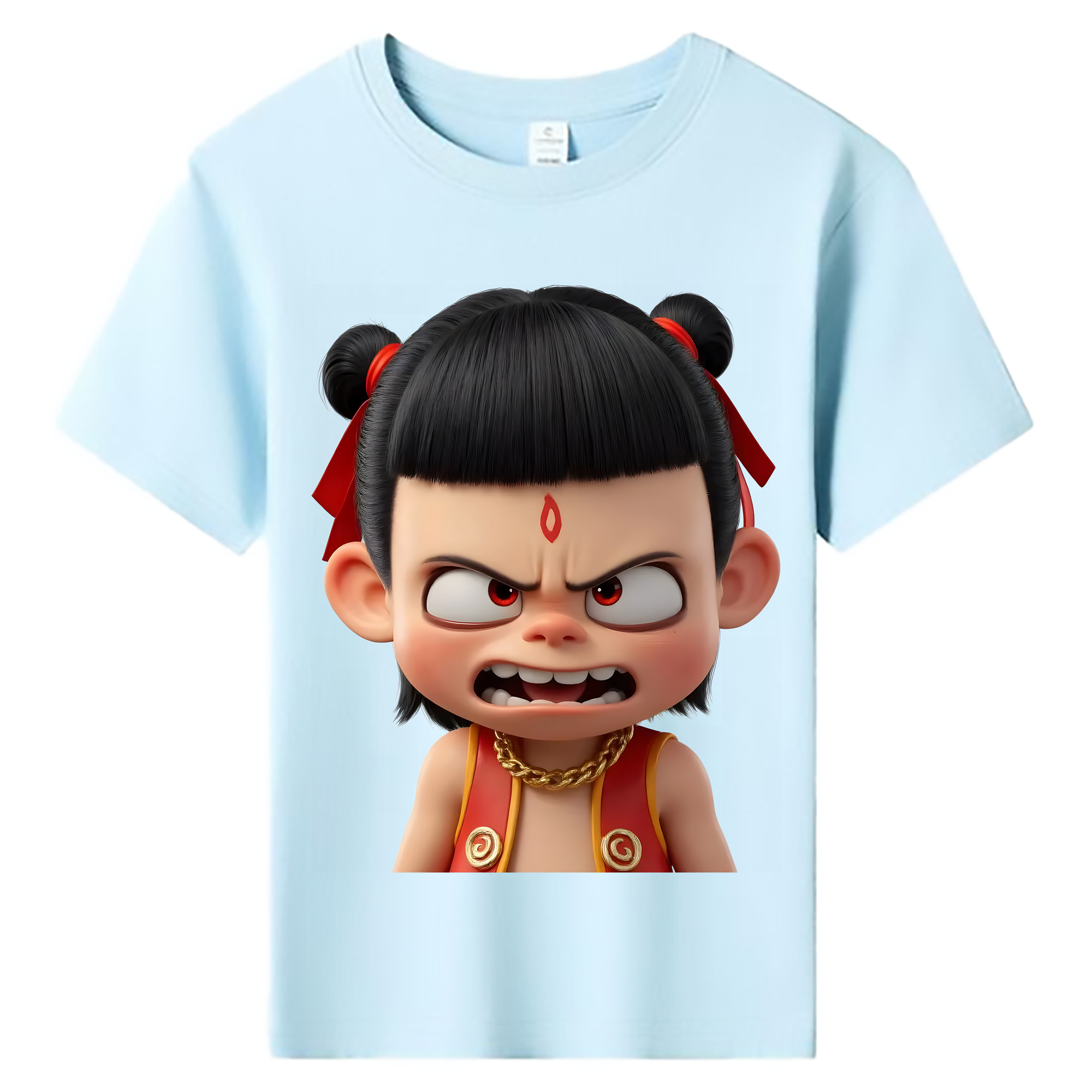 （画像用） Ne Zha 2 ナタ 魔童の大暴れ 綿100％キッズTシャツ（フロントプリント）